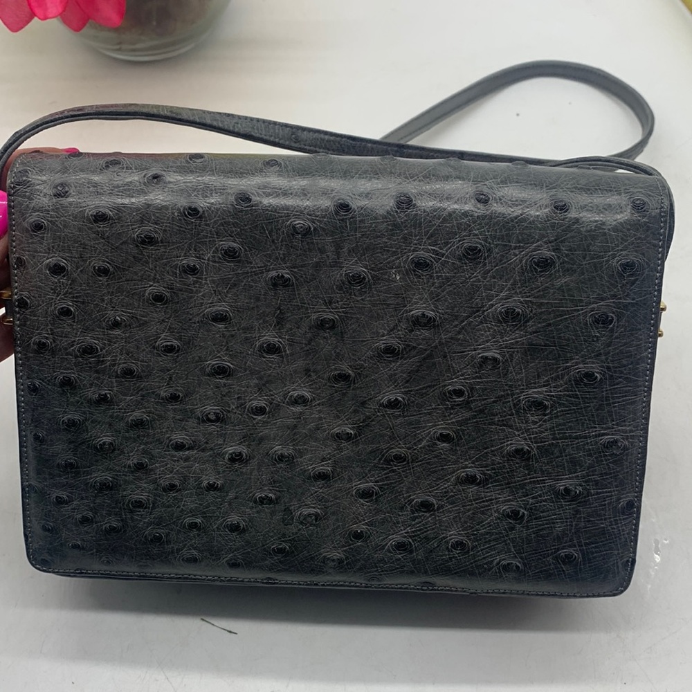 Cape Cobra Gray Leather Ostrich Print Vintage Crossbody Bag. MCB3014E